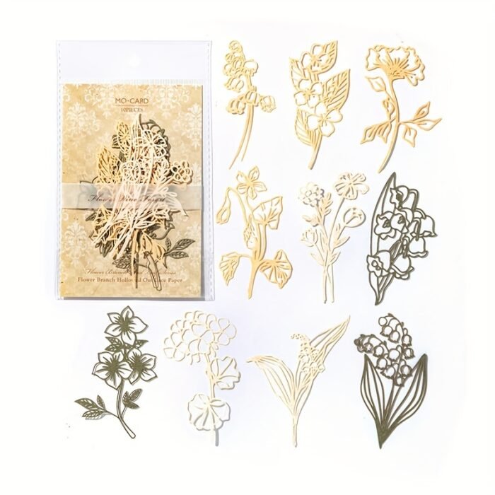 [Retro Floral] Scrapbooking Decorative Collage DIY Craft Material Paper | Pack of 10 sheets | Paper | Hollowed out base | Scrapbook magazine planning, decorative collage, DIY craft | Retro floral branch and leaf - Image 13