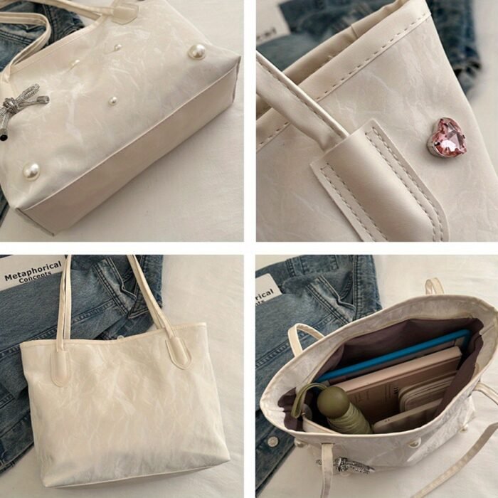 3 Colors Available Tote Bag - Black, Silvery, White Options with Multi-Element Premium Bow Women's Bag 20 New Styles for Students and Office Commuters' Fashionable Totes, Best Gift for Friends or Girlfriend - Image 11