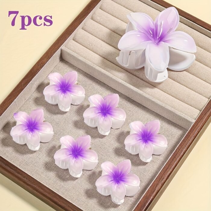 7pcs Minimalist Floral Hair Clip Set, Gradient Jelly Cute Clips, Large Non-Slip Scrunchie and Multifunctional Bangs Side Egg Lace Clips, Essential for Beach Vacation Swimming - Image 12