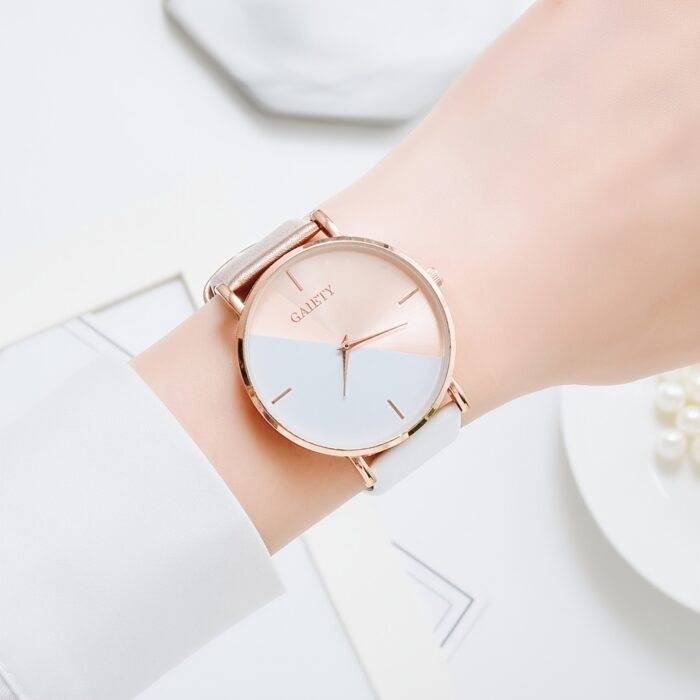1pc Elegant Two-Tone Women'S Quartz Watch, Simple Style Shockproof Round Case, Synthetic Leather Strap, Analog Display - Non- Alloy Case with Button Battery - Image 3