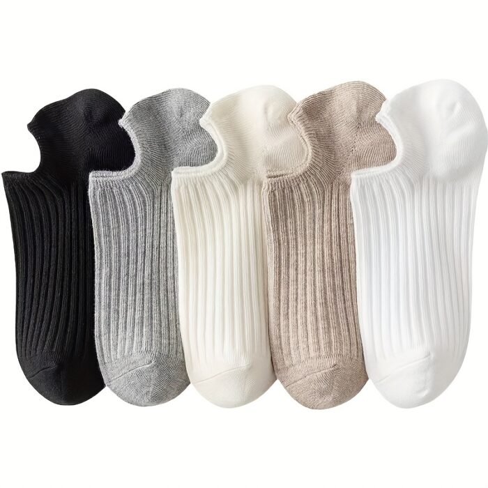 8 Pairs of Solid Color No-Show Socks for Women - Fabric, Machine Washable, Various Colors (Black, White, Gray, Pink, Green, Yellow, Beige), Fashion Socks|Minimalist Style|Stretchy Material - Image 2