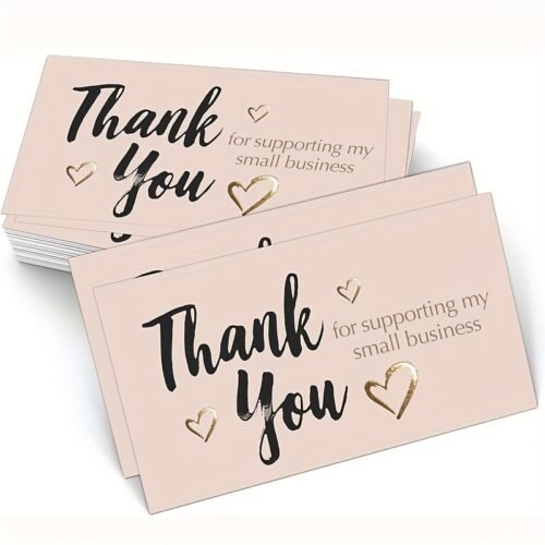 50-Pack Thank You for Supporting My Small Business Cards, 8.89x5.08 cm, Golden Foil Accents, Business Appreciation Notes for Online Retail, Small Business, Customer Pack Inserts, Office Supplies