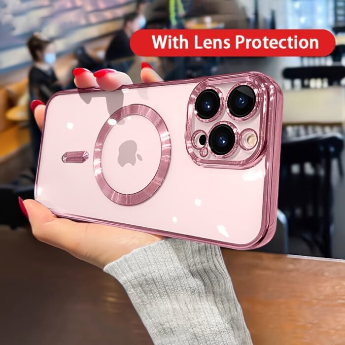 Luxury Plating Transparent Magnetic Wireless Charging Phone Case for Iphone 11/12/13/14/15/16 Pro Max Plus with Lens Protection Shockproof Clear Soft Cover - Image 3