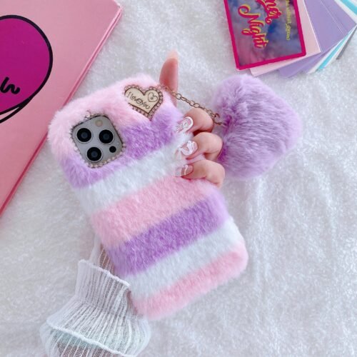 Plush Phone Case with a Purple Heart Pendant