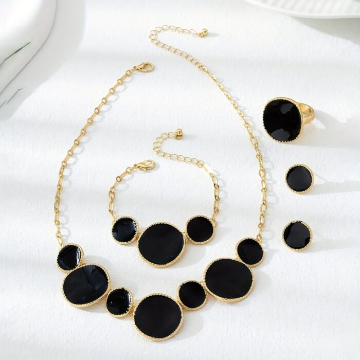 Four-Piece Women's Jewelry Set: Pure White Geometric Pendant Necklace, Bracelet, Ring, and Earrings - Image 9