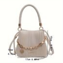 2024 Summer Women's White PU Pleated Bucket Crossbody Bag with Adjustable Golden-Tone Chain Strap & Drawstring Closure - Lightweight Portable Shoulder Bag for Casual & Formal Occasions, Small Crossbody Bag