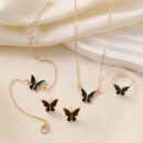 4pcs Elegant Butterfly Jewelry Set for Women, Cute Alloy Necklace, Ring, Earrings, Bracelet, Versatile Fashion Accessories for All Occasions, Gift-Ready