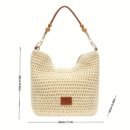 Women's Crochet Woven Tote Bag - Casual Chic Convertible Shoulder & Crossbody Bag with Magnetic Closure, Beige Fabric & Brown Accents, Durable Polyester Lining for Beach, Commute, Everyday Use
