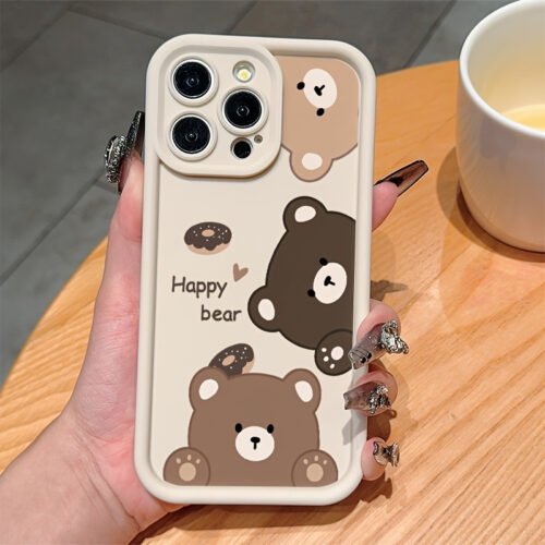 Cartoon Happy Bear Soft Case for Iphone 14 Pro Max, Compatible with Apple 13, Couple'S Case for XS Max, New Design for 12 Pro, Shockproof for XR, Matte Finish for 11, Unisex Style, Full Coverage for 15 Pro, Protective Cover.