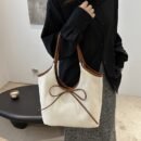 Elegant Black & Beige Shoulder Bag with Bow Accent - Durable Hemp Material, Stylish Black Handles & Bow, Perfect for Commuting, Work, Travel, and Shopping - Ideal Valentine'S Day Gift, Everyday Tote Bag|Stylish Shoulder Bag|Durable Handle Bag, Tote Bag