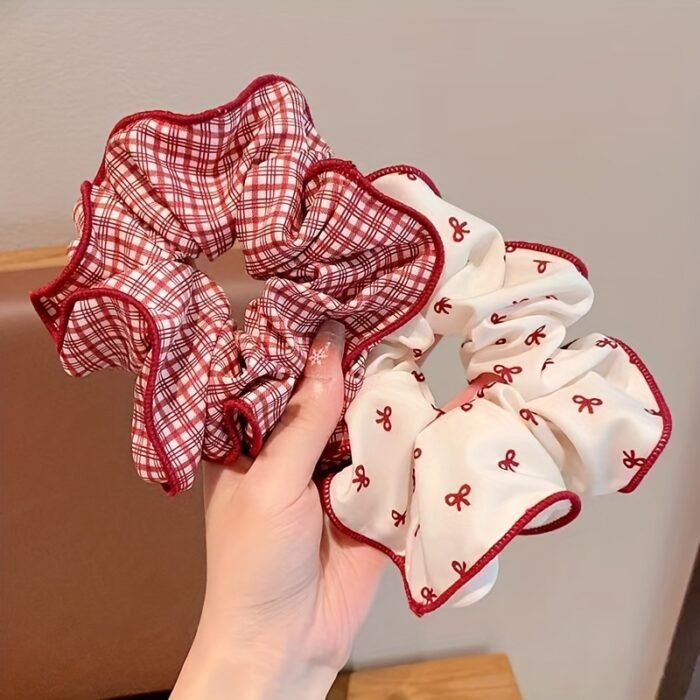 3pcs Set of Red Light Luxury Sweet Polka Dot Large Intestine Ponytail Cute Hair Ring Hair Rope Bun High-end Headwear New Style - Image 2