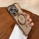 Luxury Plating Transparent Magnetic Wireless Charging Phone Case for Iphone 11/12/13/14/15/16 Pro Max Plus with Lens Protection Shockproof Clear Soft Cover