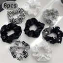 8pcs/set Stylish Women's Hair Ring Set, Multi-color and Style Combination Set, with Sweet Fashionable Fabric Headband, Stylish and Versatile Multifunctional High Elastic Hair Rope, Multifunctional Ponytail Hair Ring, Suitable for All Seasons, It Is A Perfect Holiday Gift, Wedding Hair Accessories