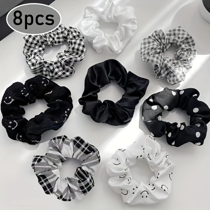 8pcs/set Stylish Women's Hair Ring Set, Multi-color and Style Combination Set, with Sweet Fashionable Fabric Headband, Stylish and Versatile Multifunctional High Elastic Hair Rope, Multifunctional Ponytail Hair Ring, Suitable for All Seasons, It Is A Perfect Holiday Gift, Wedding Hair Accessories - Image 4