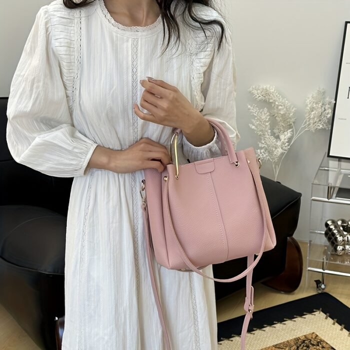 Women's Elegant Bucket Shoulder Bag with Detachable Strap - Lightweight Spacious Handbag for Daily Commute, Business & Vacations, Zipper Closure, Khaki/Beige/Pink/Black, Perfect Gift for Mother’s Day, Christmas, Valentine’s, Crossbody Purse, Vacation Handbag, Smooth Texture Purse - Image 8