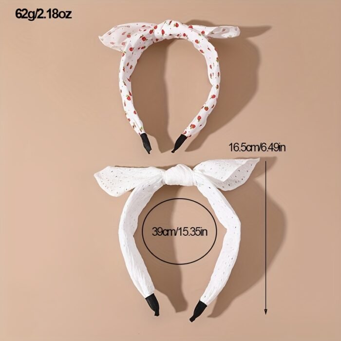 2pcs Cute Pink Strawberry & Floral Bunny Ear Headbands for Girls - Sweet, Versatile Hair Accessories with Bow Detail - Image 9
