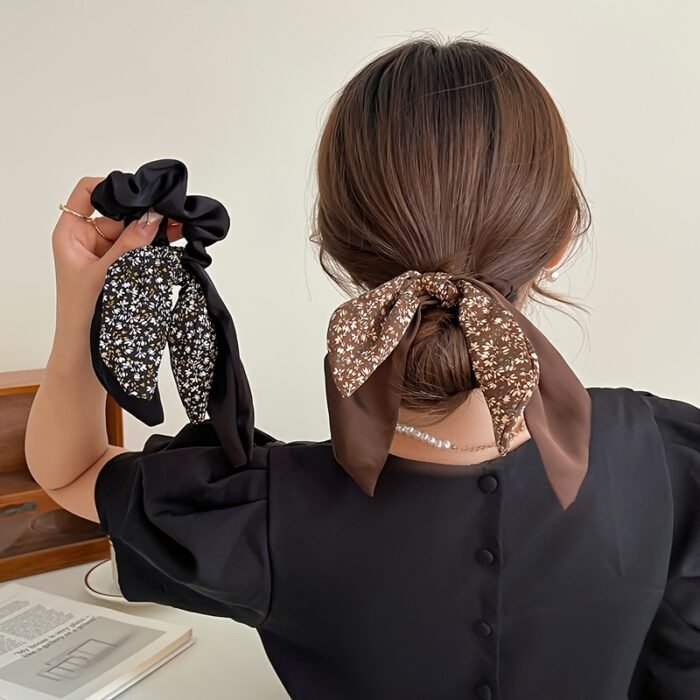 3pcs of Floral Ribbon Hair Bands, Double Layer Floral Hair Bands, Bow Temperament Elegant Senior Sense of Floral Ribbon, Fashion Head Ropes, Small Scarves, Fresh Sweet Ponytail Hair Accessories - Image 2