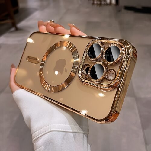 Luxury Plating Transparent Magnetic Wireless Charging Phone Case for Iphone 11/12/13/14/15/16 Pro Max Plus with Lens Protection Shockproof Clear Soft Cover