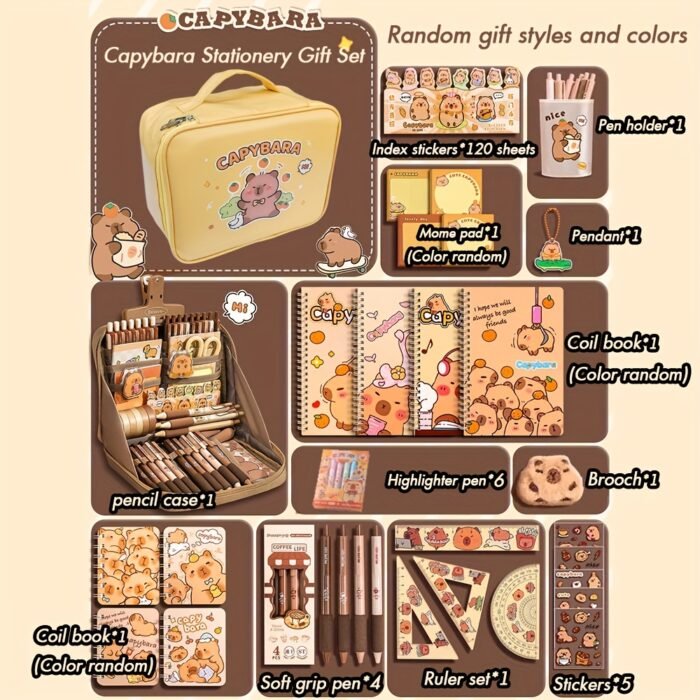 Capybara Stationery Gift Set, Soft Grip Pens, Notebook, Pencil Case, and Accessories, Cute Animal-Themed Study Essentials Pack for Students - Image 6