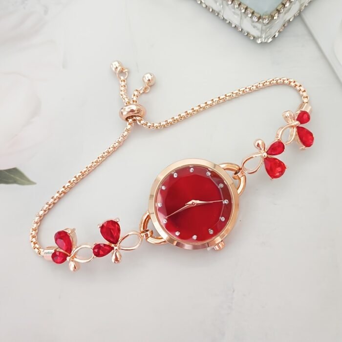 Elegant Women'S Watch with Adjustable Slide Bracelet, Floral and Bow Design, Quartz Movement, Alloy Case and Strap, Perfect for Casual Attir - Image 2