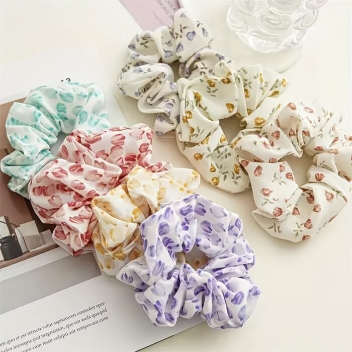 1pc Korean Style Large Floral Scrunchie - Soft Fabric, Ruffled Design, Elastic Hair Band for Women, Perfect for High Ponytails, Beach Outings, and Casual Wear, Ponytail Holder|Floral Print Scrunchie|Easycare Fabric, Cute Hair Accessorie