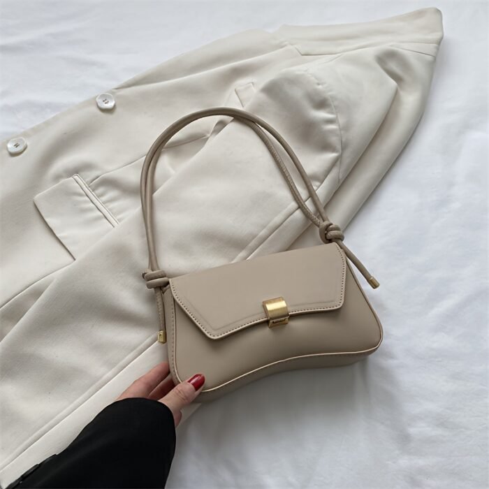 2025 Trendy Women's Synthetic Leather Handbag - Minimalist Top Handle Tote with Golden Clasp Closure, Versatile Shoulder Bag for Work & Casual, Durable Oil-Edged Seams, Available in Black/White/Khaki/Brown/Green - Image 10