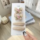 4pcs Boho Chic Butterfly Hair Clips Set for Girls - Pink & White Floral BB Clips with Scalloped Edges, Versatile All-Season Accessories, Perfect for Daily Wear & Holiday Outings