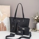 4pcs Fashion Simple Tote Bag Set for Women, Basics Style, Double Handles, Zipper Closure, Polyester Lining, Material, with Daily Commute Occasion, Dry Clean Only, Do Not Wash