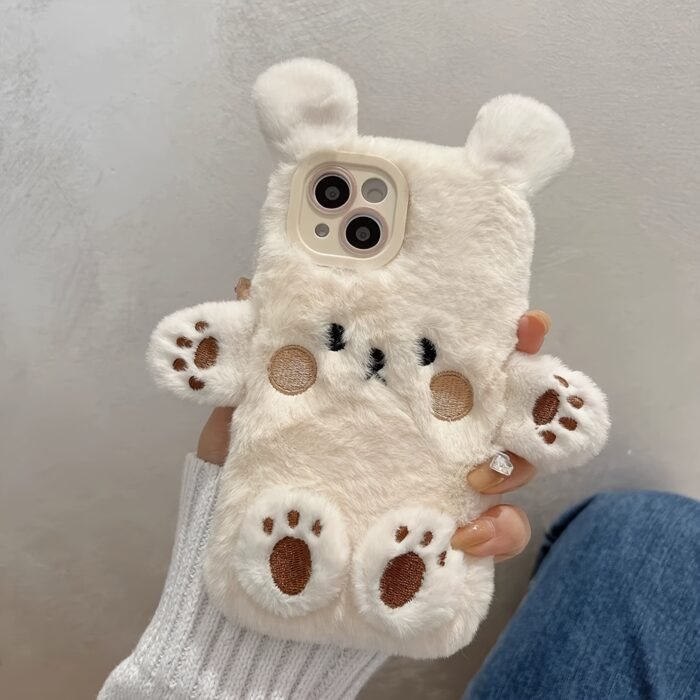 Adorable plush three-dimensional bear mobile phone case suitable for iPhone15ProMax 14 13 12 11 girls' simple niche full-coverage mobile phone protective case - Image 4