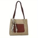 Women's Vintage Woven Tote Bag - Summer 2025 New Design, Large Capacity Crossbody Shoulder Bag with Decorative Tassel Handles & Zipper Closure, Light Brown/White/Green, Durable Fabric for Casual & Holiday Use, Casual Shoulder Bag | Braided Strap Bag | Zipper Closure Tote