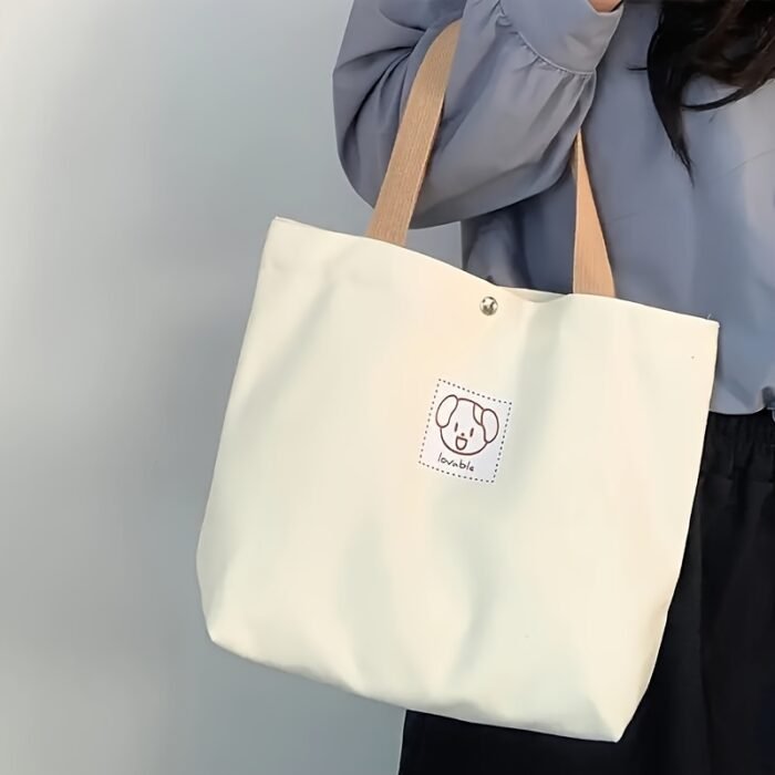 1pc Cute Cartoon Bear Tote Bag for Women - Black Minimalist Handbag with Durable Handles & Snap Closure, Compact Work Commute Bag, Casual Everyday Shoulder Bag, Sturdy Construction - Image 8