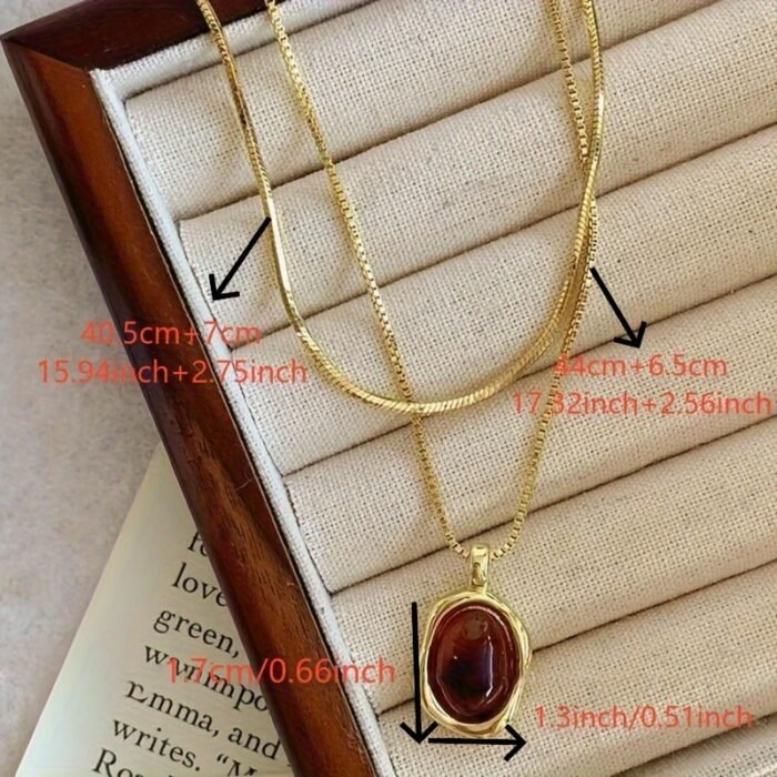 Milard Women's Double-Layer Sweater Chain Necklace with Oval Pendant - Golden-Tone Minimalist Layered Jewelry for Daily Wear & Parties, Versatile All-Season Accessory, Party Accessory, Goldtone Metal - Image 5