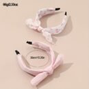 2pcs Cute Pink Strawberry & Floral Bunny Ear Headbands for Girls - Sweet, Versatile Hair Accessories with Bow Detail