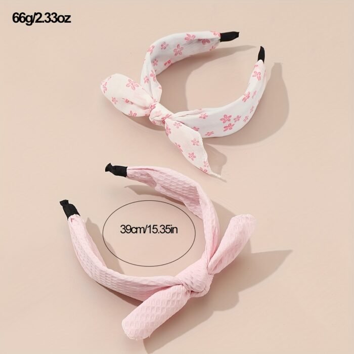 2pcs Cute Pink Strawberry & Floral Bunny Ear Headbands for Girls - Sweet, Versatile Hair Accessories with Bow Detail - Image 6
