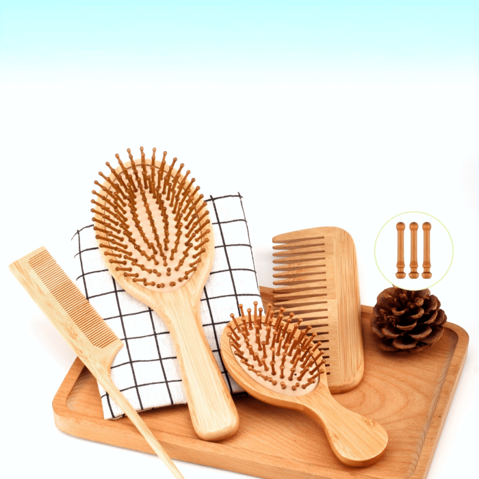 4pcs Hair Brush Comb Set for Men Women - Bamboo Bristle Hairbrush with Tail Comb, Tooth Comb, Double Head Comb, 3 Air Cushion Massage Brushes for Scalp Massage, Bamboo Material, Finishing Comb Style, Scalp Massager Set|Natural Bamboo Brush|Ergonomic Desig - Image 12