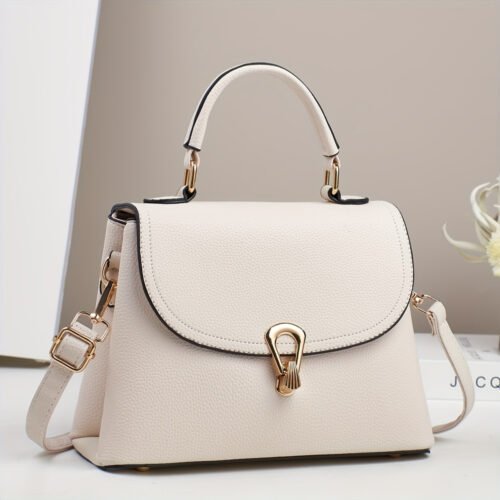 Minimalist Apricot Or Earthy Yellow Handbag with Adjustable Strap, Zipper Closure, Polyester Lining, No Pattern, No Printing, Edge Painted