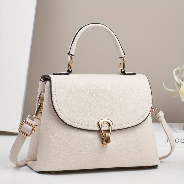 Minimalist Apricot Or Earthy Yellow Handbag with Adjustable Strap, Zipper Closure, Polyester Lining, No Pattern, No Printing, Edge Painted
