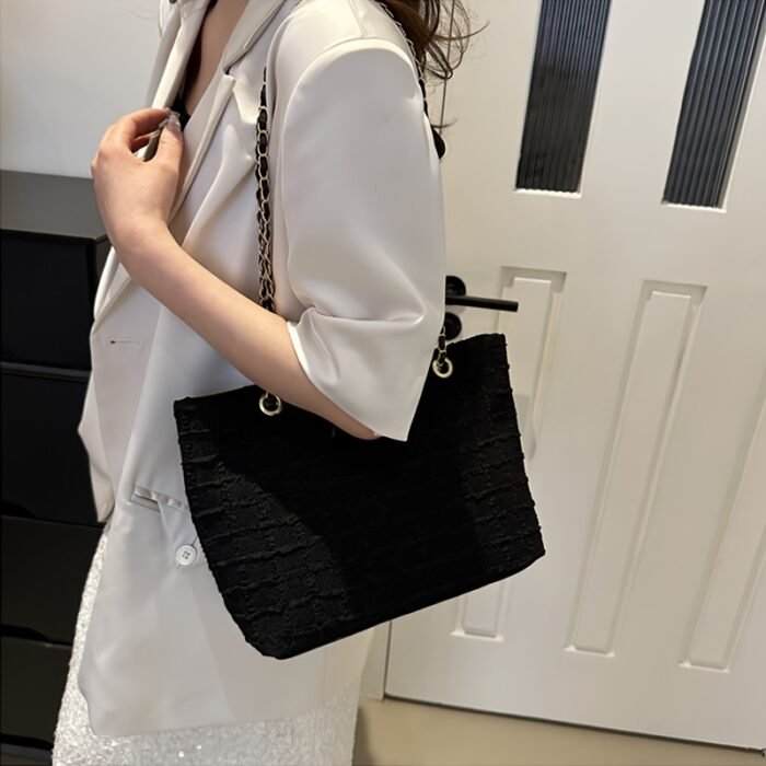 1pc Trendy Nylon Tote Bag with Chain Strap - Lightweight, Casual Style, Zipper Closure, Polyester Lined, Solid Color Shoulder Bag for Everyday Use, Everyday Shoulder Bag|Trendy Tote Bag|Zippered Closure, Small Tote Bag - Image 11