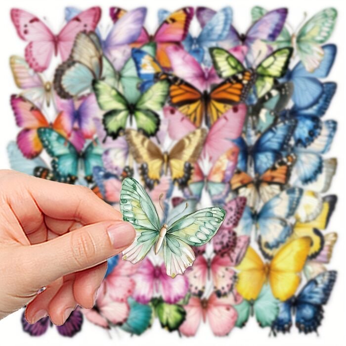 [Waterproof Stickers] 50pcs Vibrant Butterfly Stickers | Waterproof PET Adhesive | For Laptops, Scrapbooks, DIY Projects, Skateboards, Guitars, Helmets & Mugs | By YWWBLD - Image 5