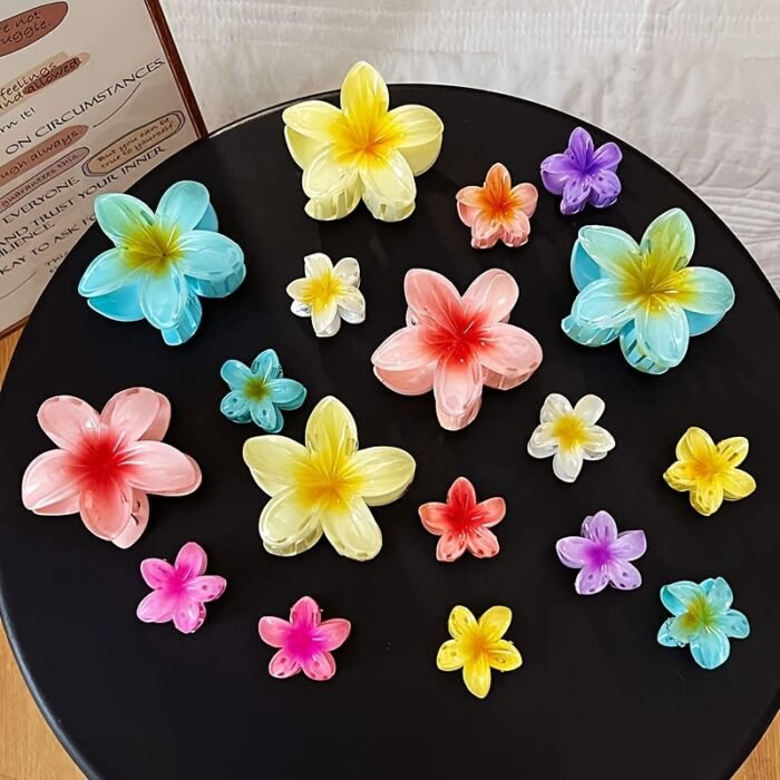 7pcs Minimalist Floral Hair Clip Set, Gradient Jelly Cute Clips, Large Non-Slip Scrunchie and Multifunctional Bangs Side Egg Lace Clips, Essential for Beach Vacation Swimming - Image 3
