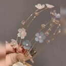 1pc Sweet Style Zinc Alloy Cherry Blossom Hairband, Pink Floral Double Layer Dress Up Headband for Women and Girls, Fashion Solid Color Hair Accessory for Wedding Festivals