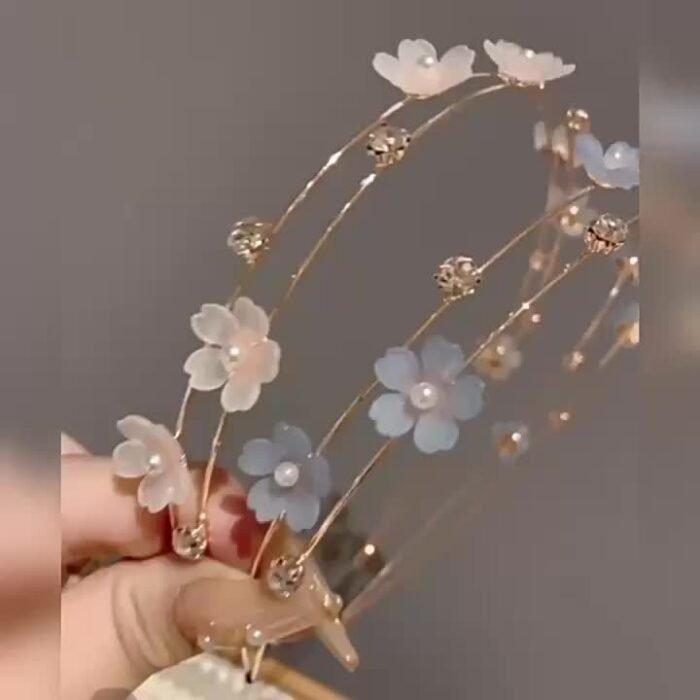 1pc Sweet Style Zinc Alloy Cherry Blossom Hairband, Pink Floral Double Layer Dress Up Headband for Women and Girls, Fashion Solid Color Hair Accessory for Wedding Festivals - Image 10