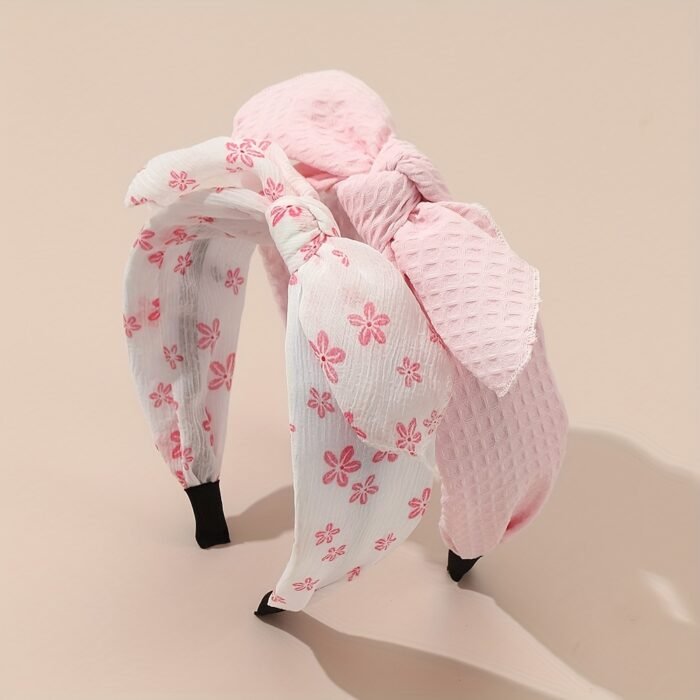 2pcs Cute Pink Strawberry & Floral Bunny Ear Headbands for Girls - Sweet, Versatile Hair Accessories with Bow Detail - Image 10