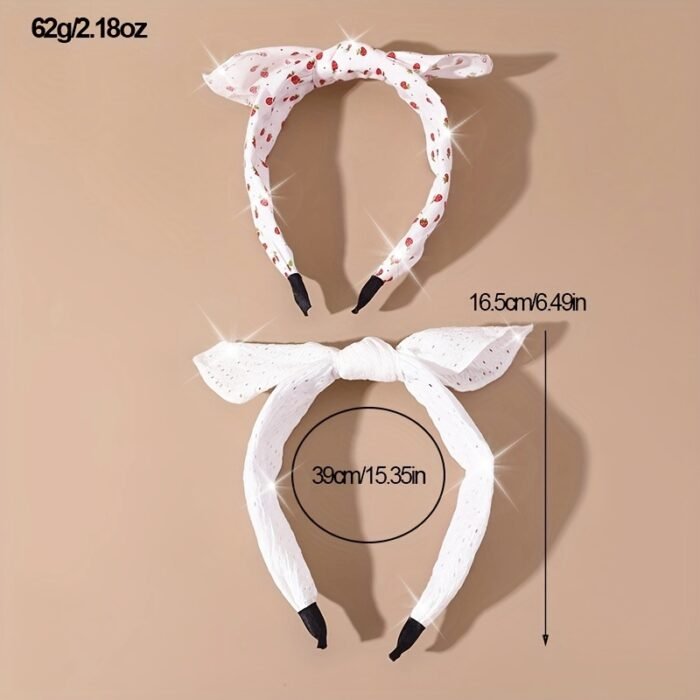 2pcs Cute Pink Strawberry & Floral Bunny Ear Headbands for Girls - Sweet, Versatile Hair Accessories with Bow Detail - Image 20