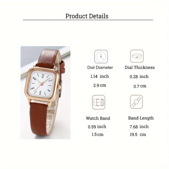 Ladies Square Quartz Watch with Faux Leather Strap And Zinc Alloy Case - Image 10