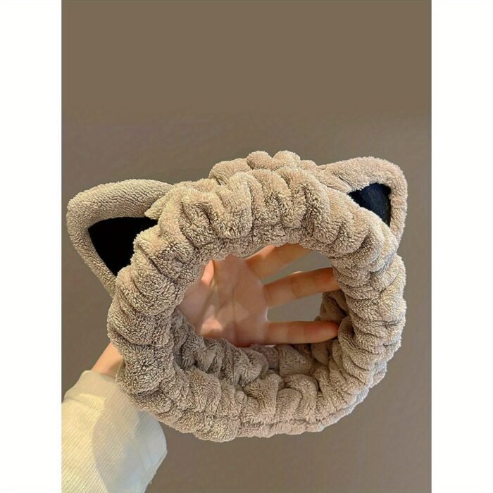 1pc Fluffy Head Band Lovely Kitten Ears Head Hoop Elastic Head Wear Water Absorbent Hair Wear For Face Washing Make Up Skincare - Image 3