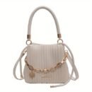 2024 Summer Women's White PU Pleated Bucket Crossbody Bag with Adjustable Golden-Tone Chain Strap & Drawstring Closure - Lightweight Portable Shoulder Bag for Casual & Formal Occasions, Small Crossbody Bag