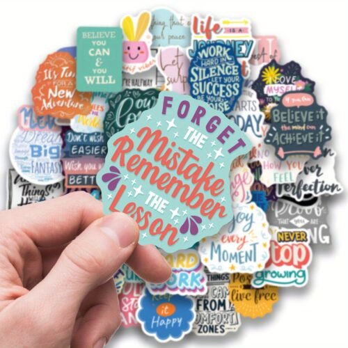 50pcs Inspirational Quote Stickers - Motivational and Positive Affirmation Stickers for Adults, Teachers, Vision Board, Journaling, Scrapbooking, and Water Bottles