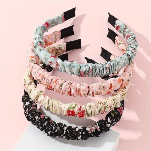 4pcs Sweet Floral Print Pleated Headband Set - Chic & Versatile Hair Accessories for Girls, Perfect for Casual Attire, Girls Hair Accessories