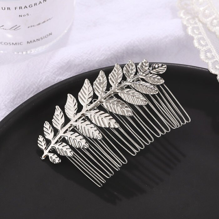 Elegant Leaf-Inspired Metal Hair Comb for Women - Vintage & Minimalist Style, Alloy, Monochrome with Intricate Leaf Design - Ideal for Bangs & Updos - Image 5